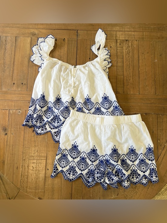 Calypso St. Barth Other - Calypso St Barth Womens White Blue Cotton Shell Embroidered Pajama Set Small